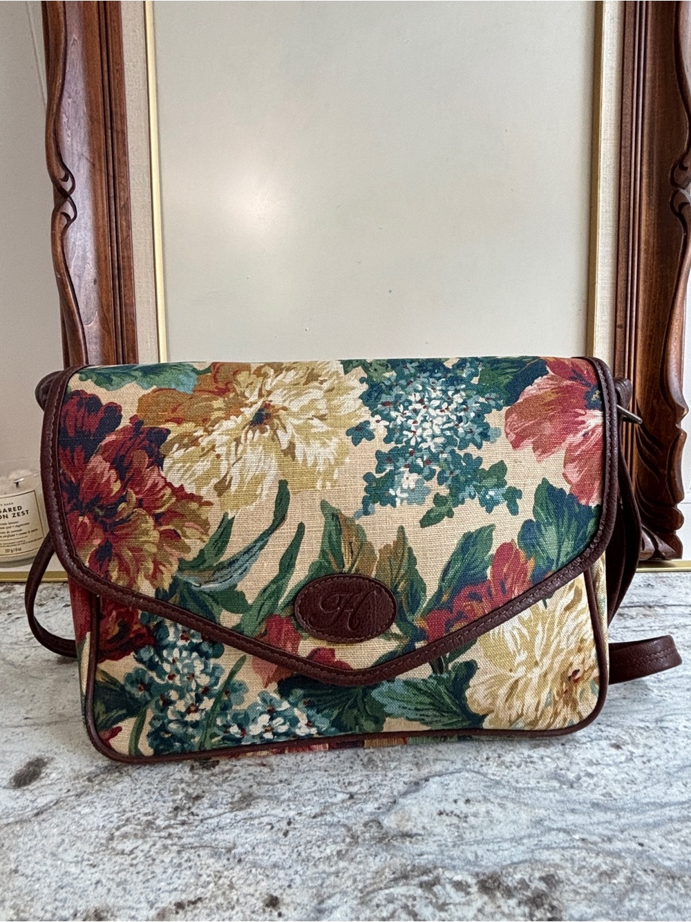 Vintage Made in UK Floral Tapestry Crossbody Bag Shoulder Bag Cottagecore Purse